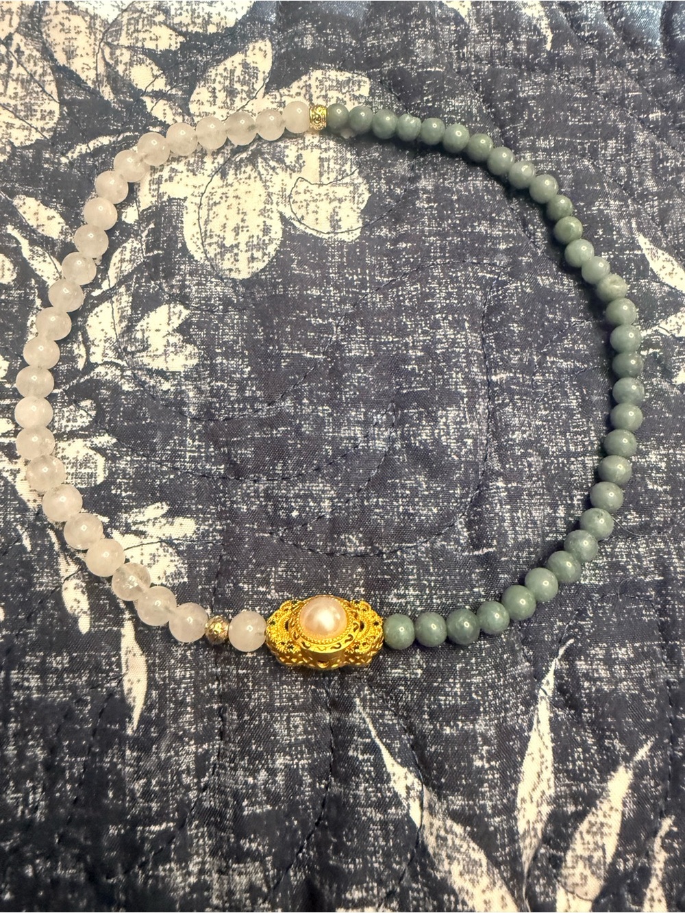 Handcrafted White & Green Beaded Chocker Necklace/Wrap bracelet & Pearl Accent